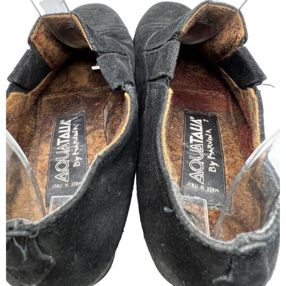 Aquatalia Ankle Booties Women 7 Black Suede Shooties Block Heels Slip On Comfort - Picture 10 of 15